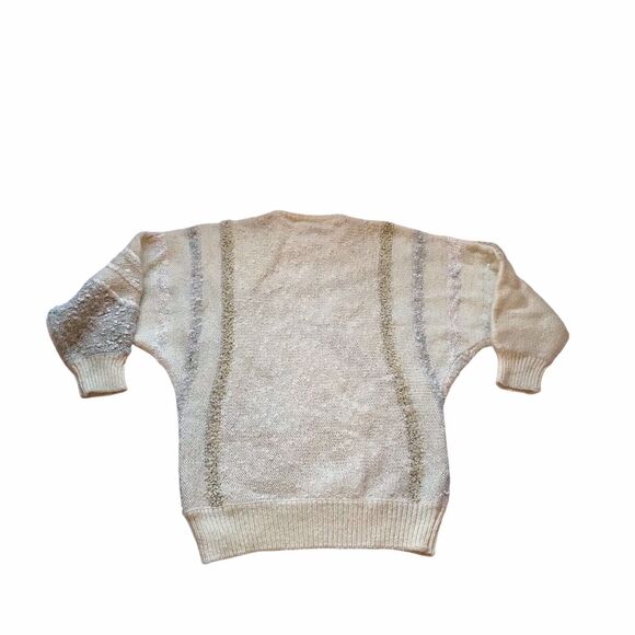 Vtg 80s Mariea Kim Sweater M Beige 3D Textured Applique Dolman Sleeve Artwork - Picture 8 of 9